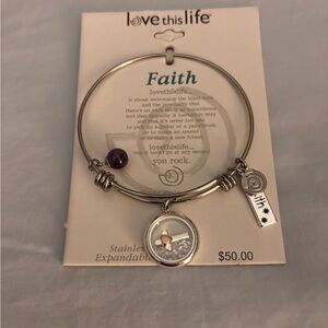 Love This Life Silver and Purple Faith Bracelet